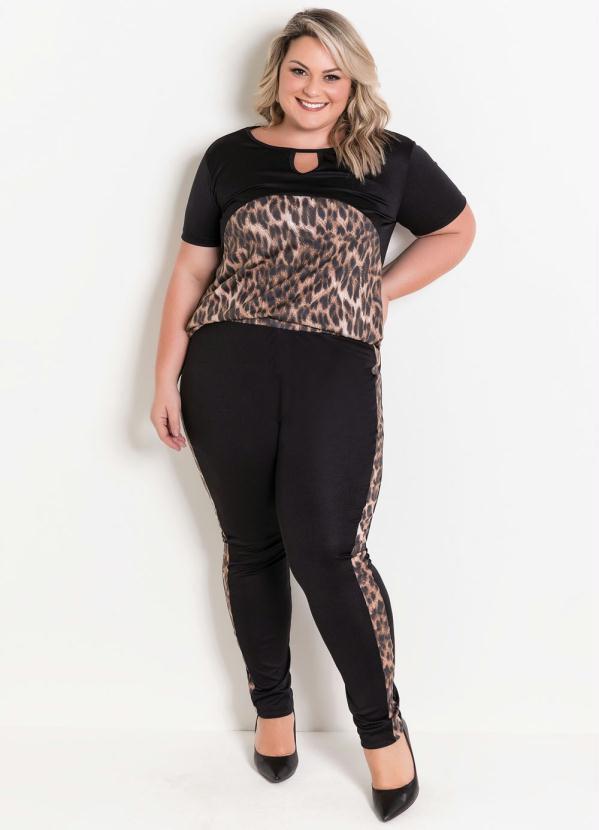 Conjunto Preto e Onça Plus Size