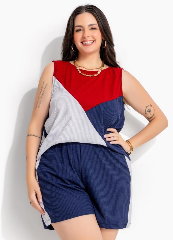 Conjunto Regata Azul e Vermelho em Malha Canelada