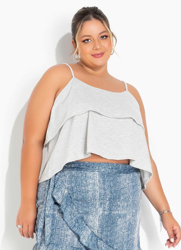 Cropped Mescla Claro com Babados Plus Size