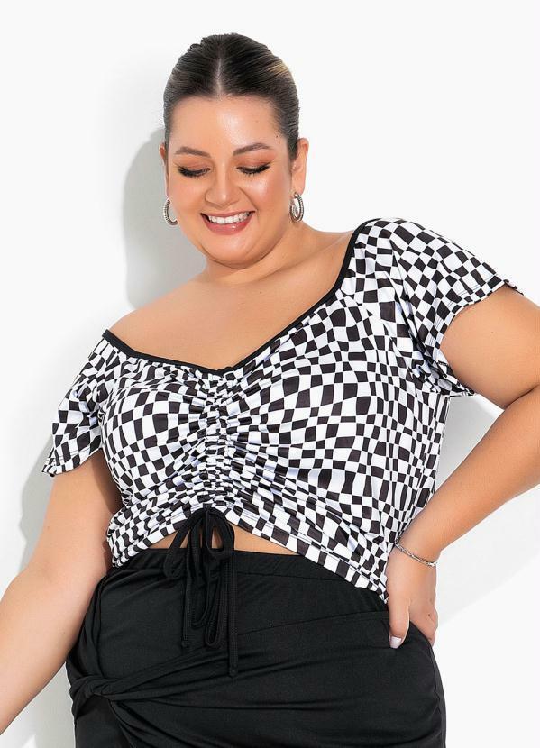 Cropped Xadrez com Cordão Ajustável Plus Size