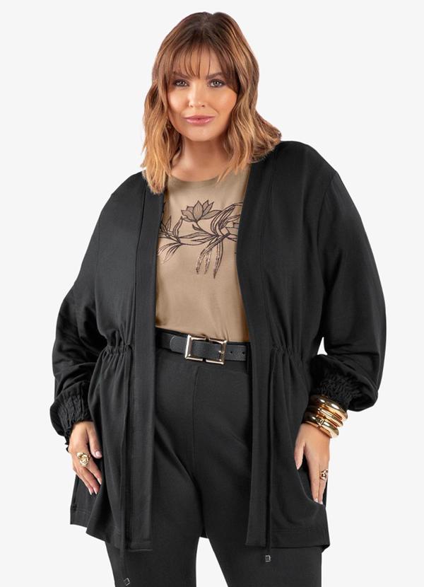 Cardigan Molecotton Plus Size Preto