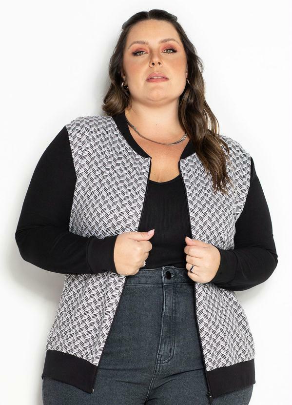 Jaqueta Bomber Abstrata com Zíper Plus Size