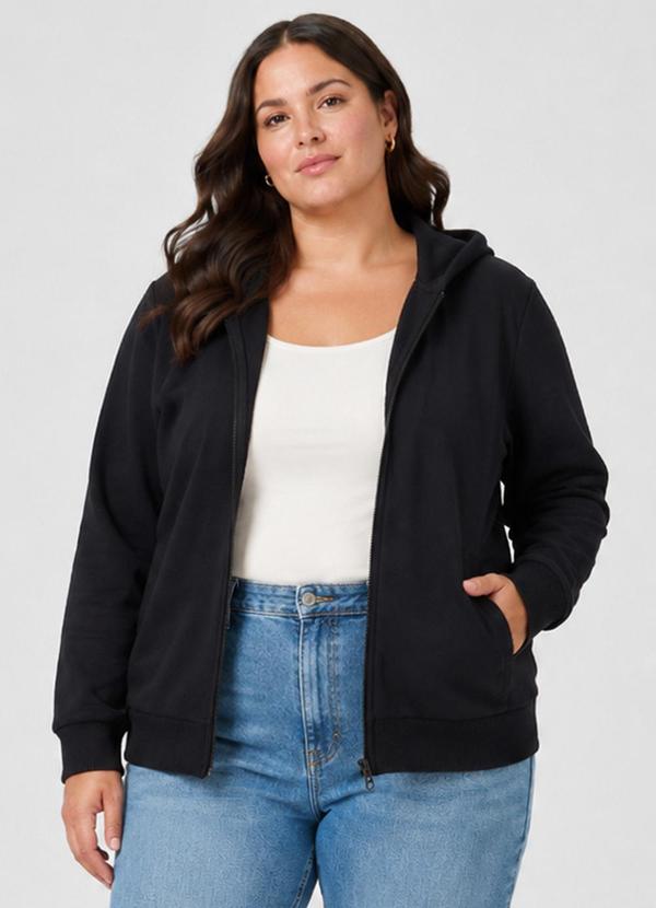 Jaqueta Feminina Plus Size em Moletom Preto