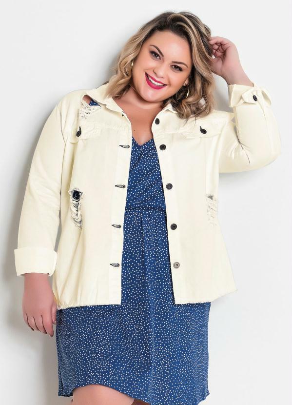 Jaqueta Jeans Destroyed Plus Size Off White