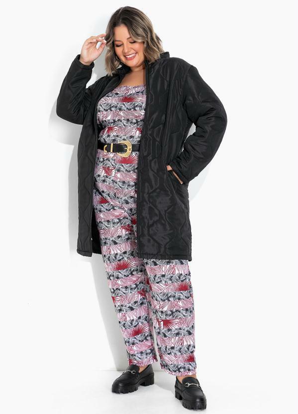 Jaqueta Puffa Alongada Plus Size Preta