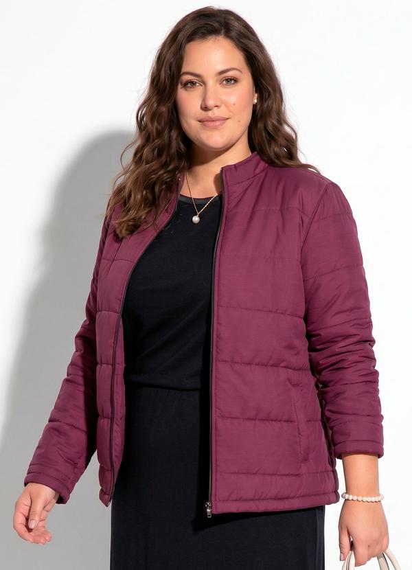 Jaqueta Puffer Bordô Plus Size com Zíper
