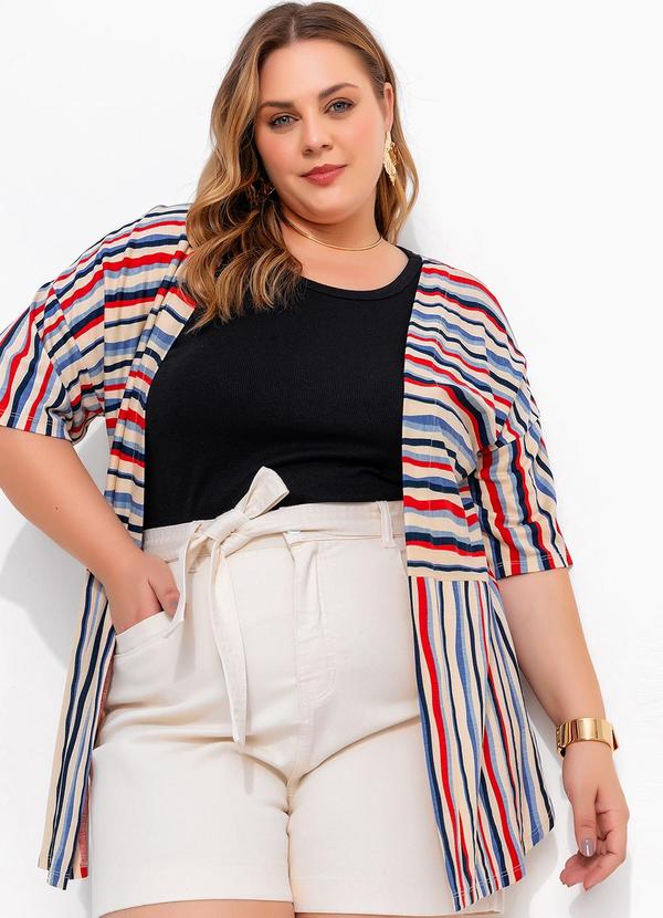 Kimono Listrado Irregular em Malha de Viscose