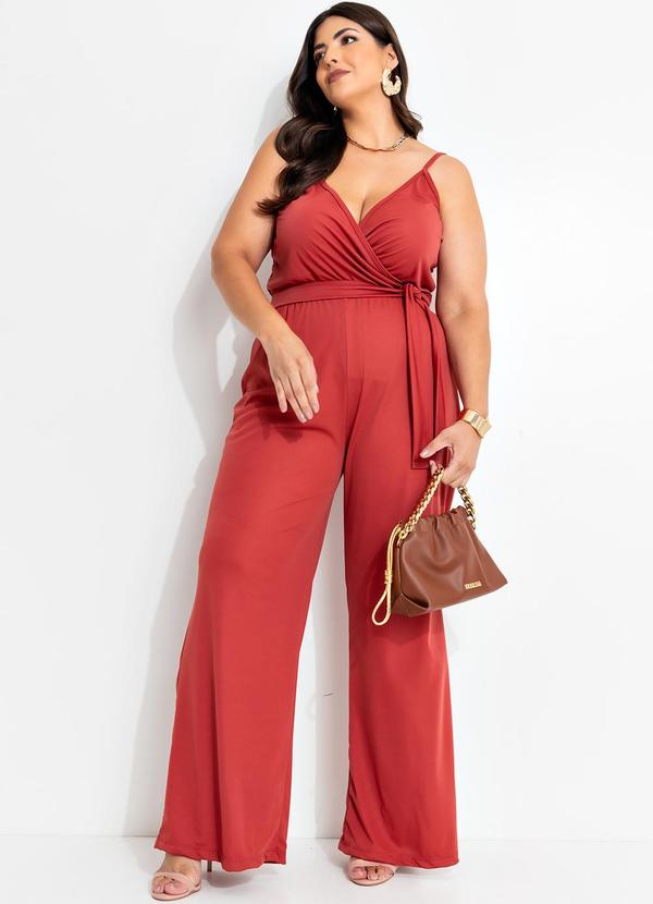 Macacão com Amarração Terracota Plus Size