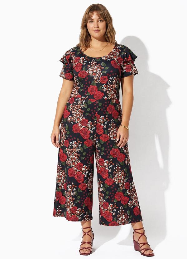 Macacão Floral Preto em Poliflex