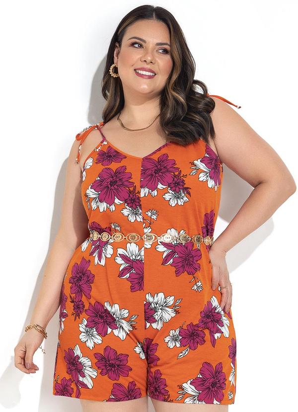 Macacão Floral Vibrante Laranja em Malha