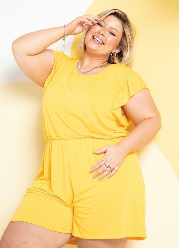 Macaquinho Amarelo com Babado Plus Size