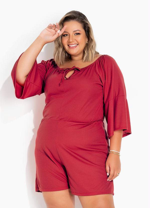 Macaquinho Vermelho com Amarração Plus Size