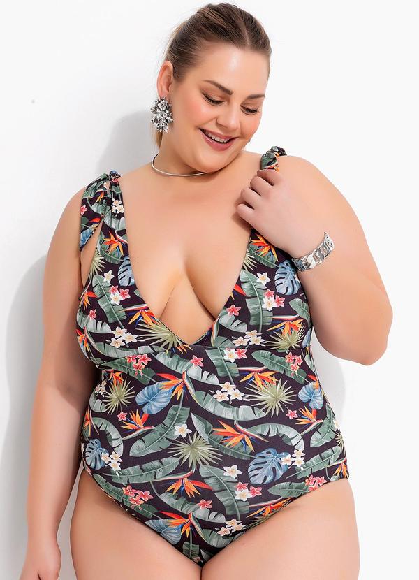 Maiô Folhagem Tropical em Malha Fria