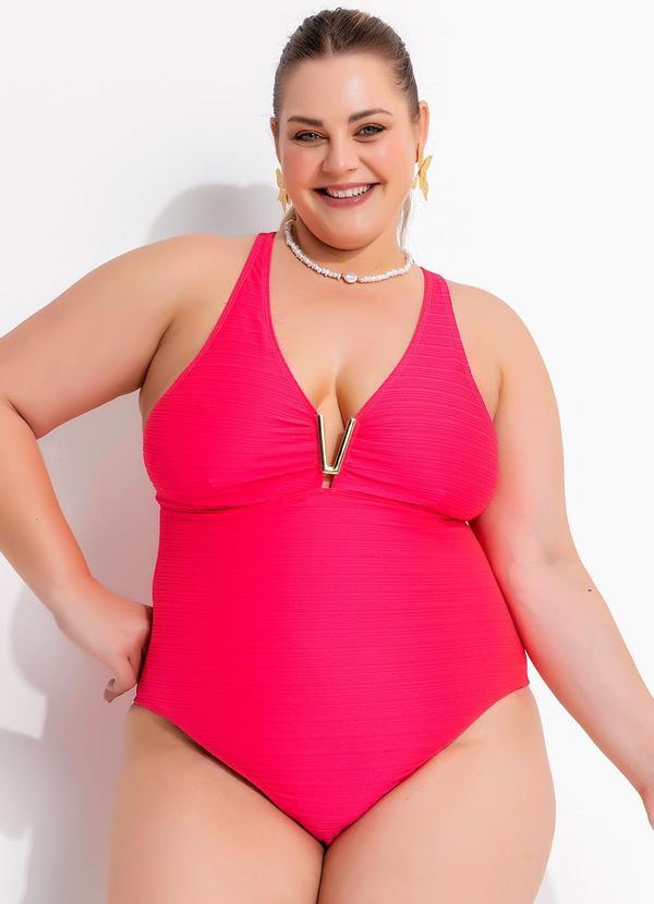 Maiô Rosa Neon em Malha Jacquard