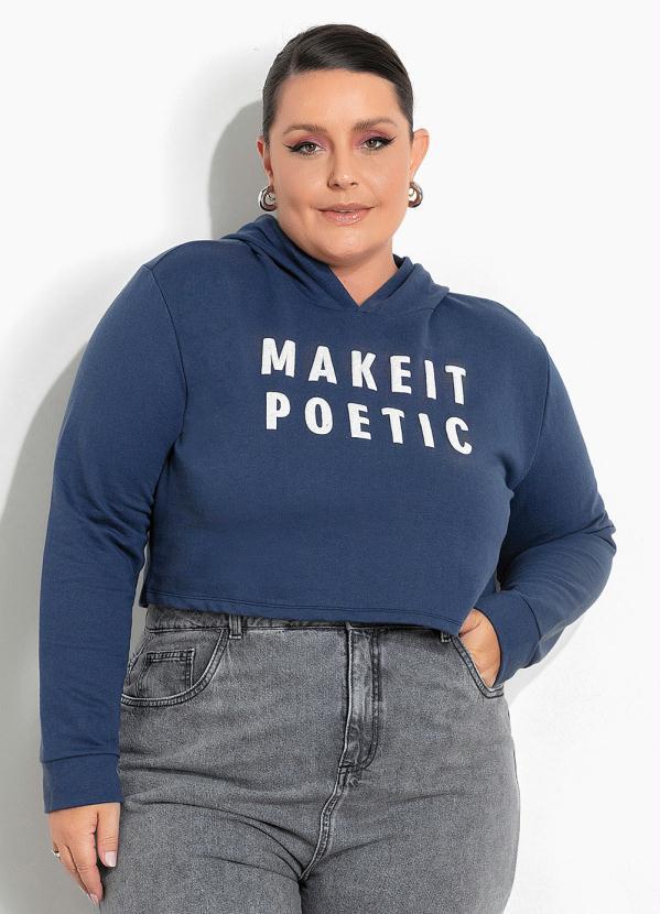 Casaco Cropped Marinho Estampa Puff Plus Size