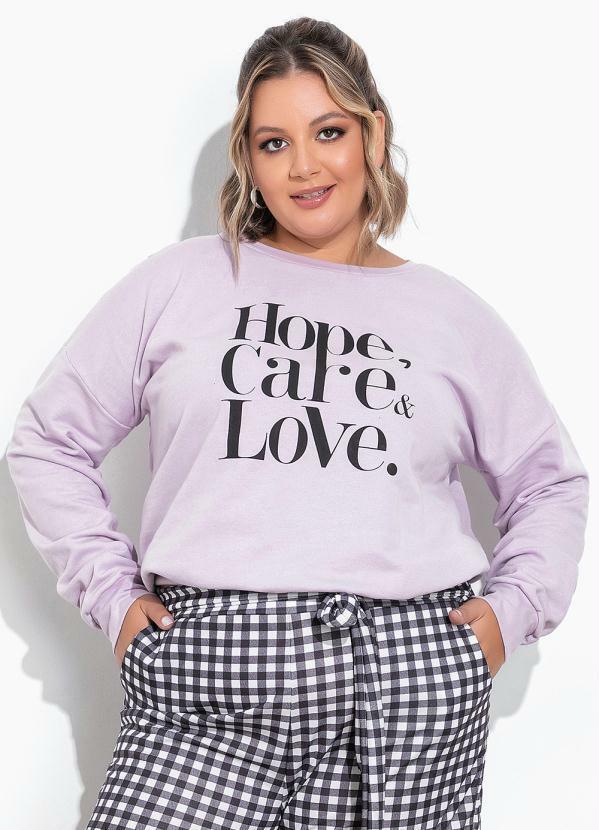 Casaco Lilás em Moletom com Estampa Plus Size
