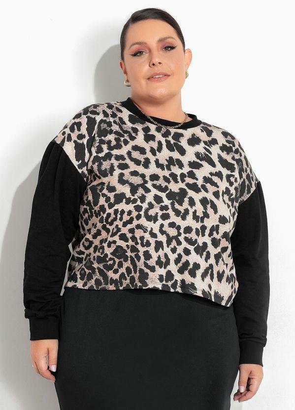 Casaco Onça e Preto com Mangas Plus Size