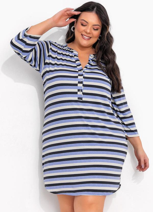 Camisola Listrada Azul em Malha Fria.