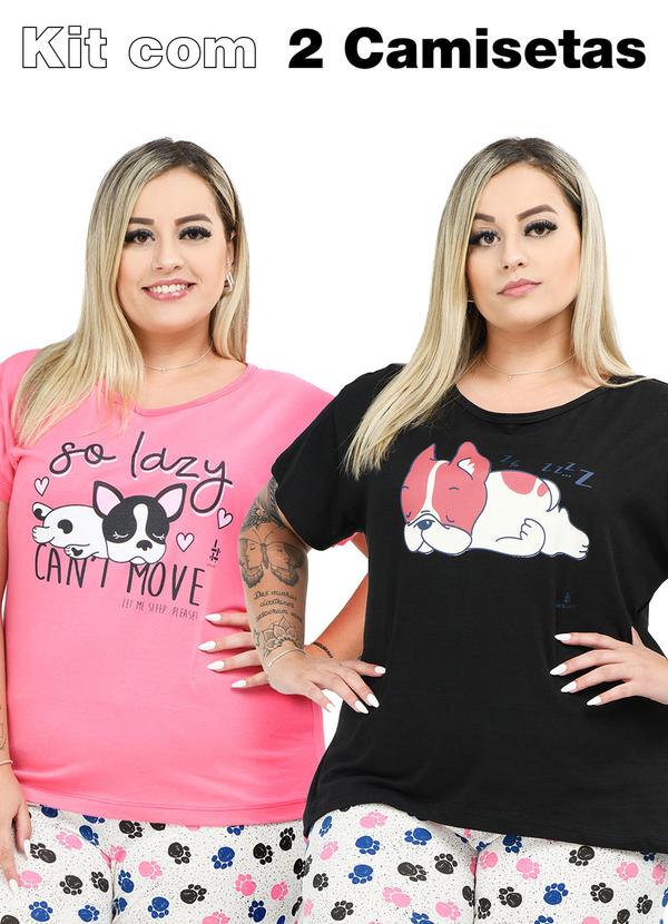 Kit 2 Blusas Manga Curta de Algodão Multicores