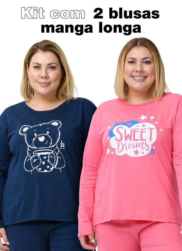 Kit 2 Blusas Manga Longa de Algodão Multicores