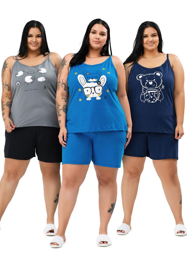 Kit 3 Pijamas de Alça 100% Algodão Multicores