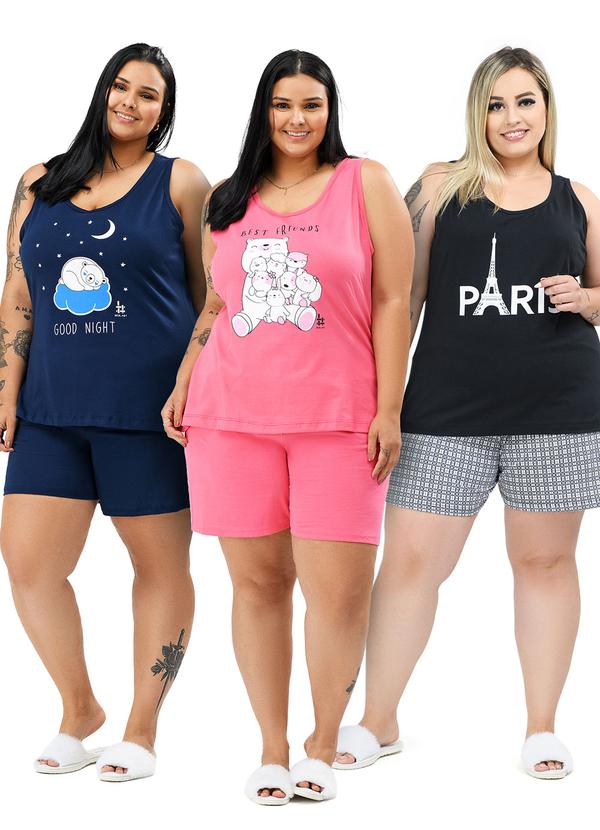 Kit 3 Pijamas Regata 100% Algodão Multicores