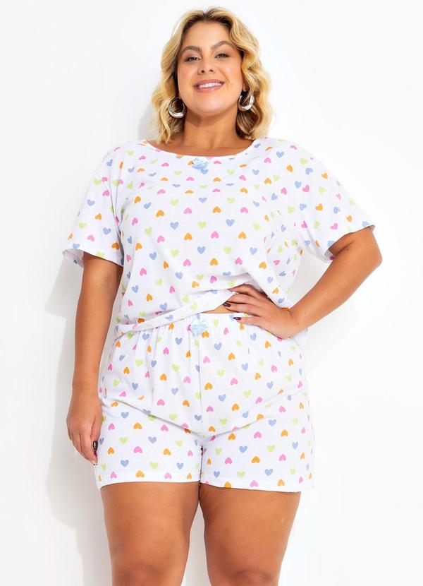 Pijama Corações Coloridos em Malha de Algodão