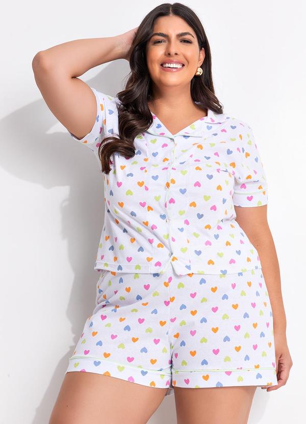 Pijama Corações Coloridos em Malha de Algodão
