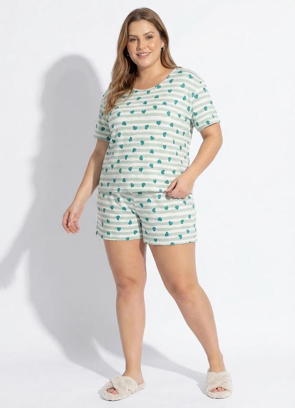 Pijama Corações Verdes em Malha Fria