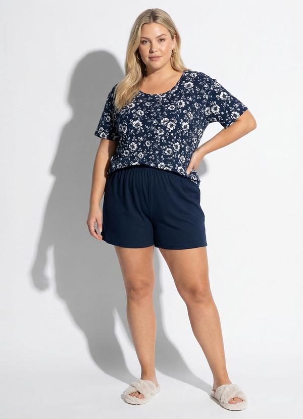 Pijama Floral Azul em Ribana Canelada