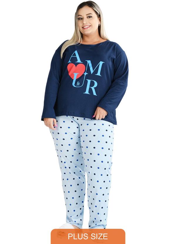 Pijama Inverno Plus Size de Algodão Amur Azul