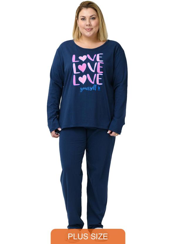 Pijama Inverno Plus Size de Algodão Love Azul