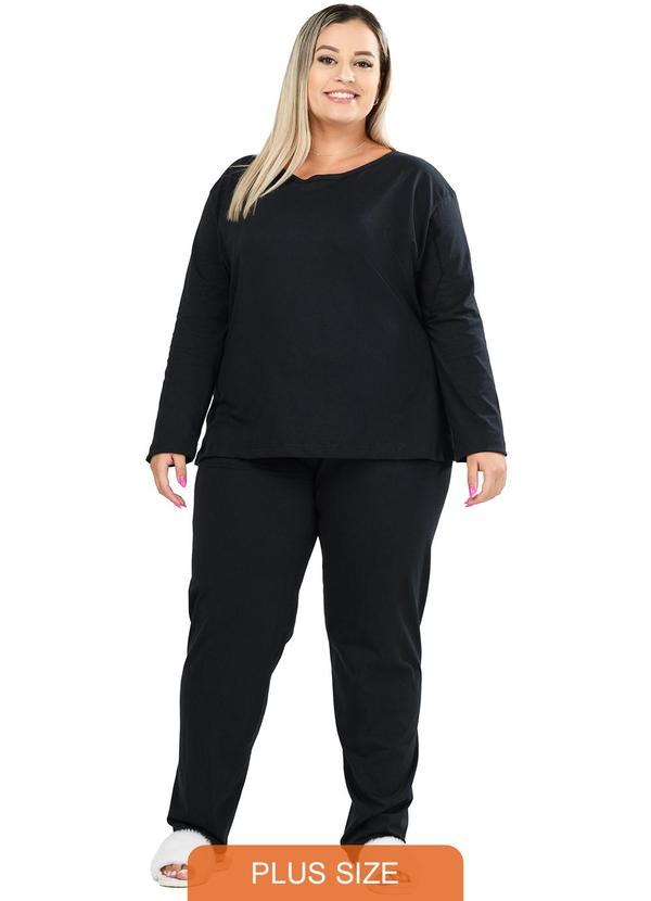 Pijama Inverno Plus Size de Algodão Preto