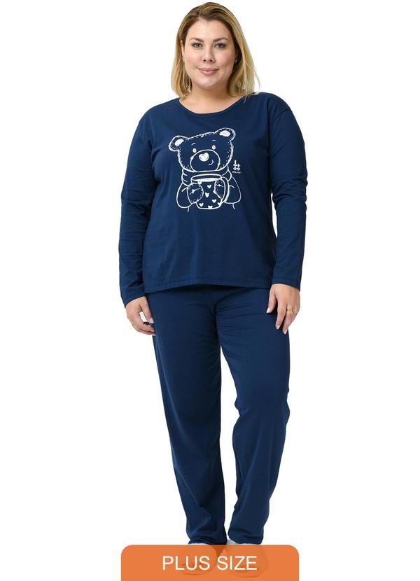 Pijama Inverno Plus Size de Algodão Urso Azul