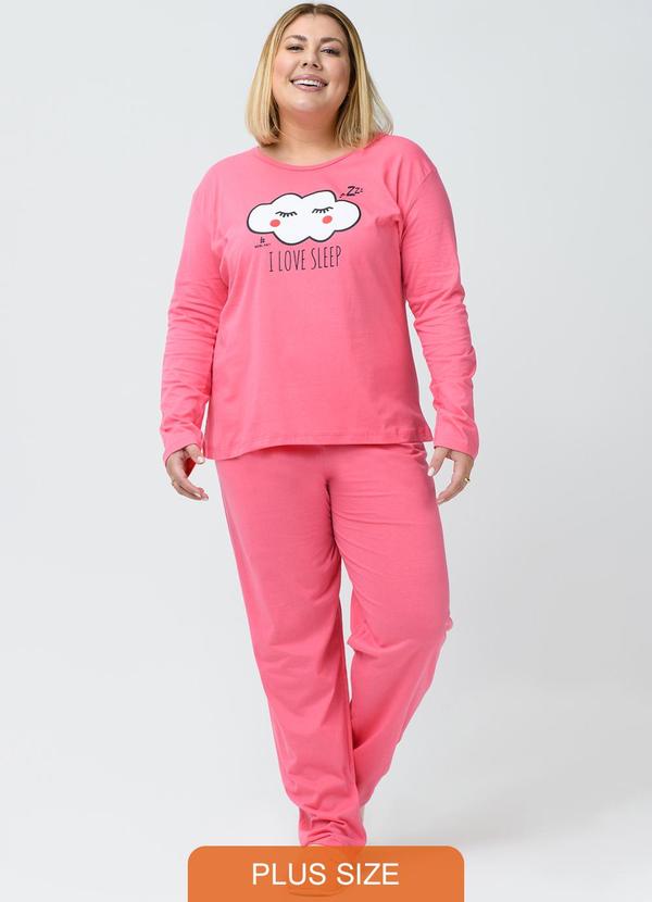 Pijama Plus Size de Algodão I Love Sleep Rosa