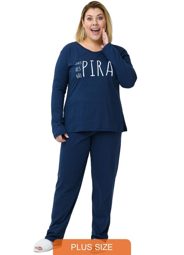 Pijama Plus Size de Algodão Inspira Azul Azul