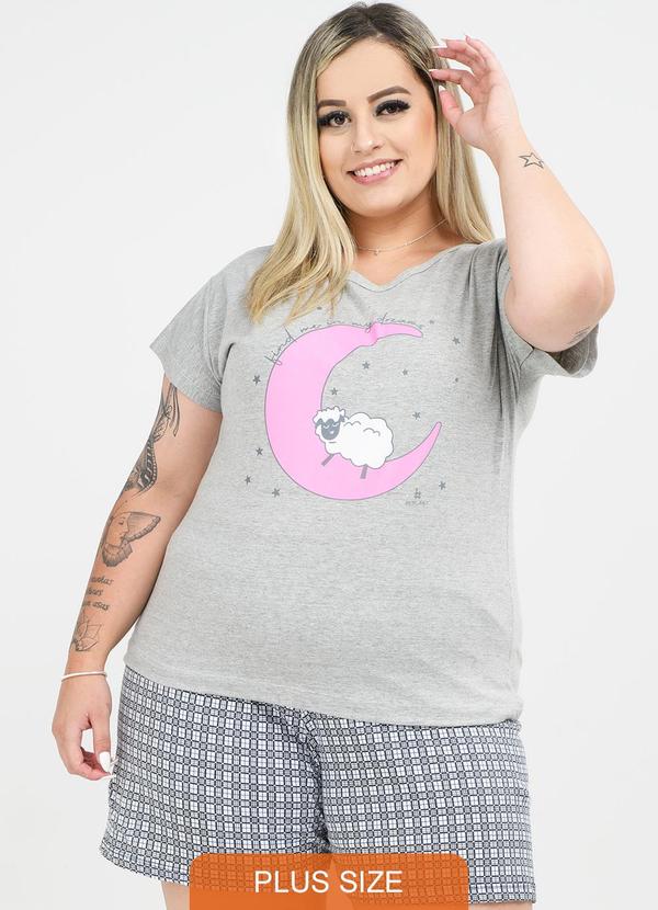 Pijama Plus Size de Algodão Lua Estampado Mescla