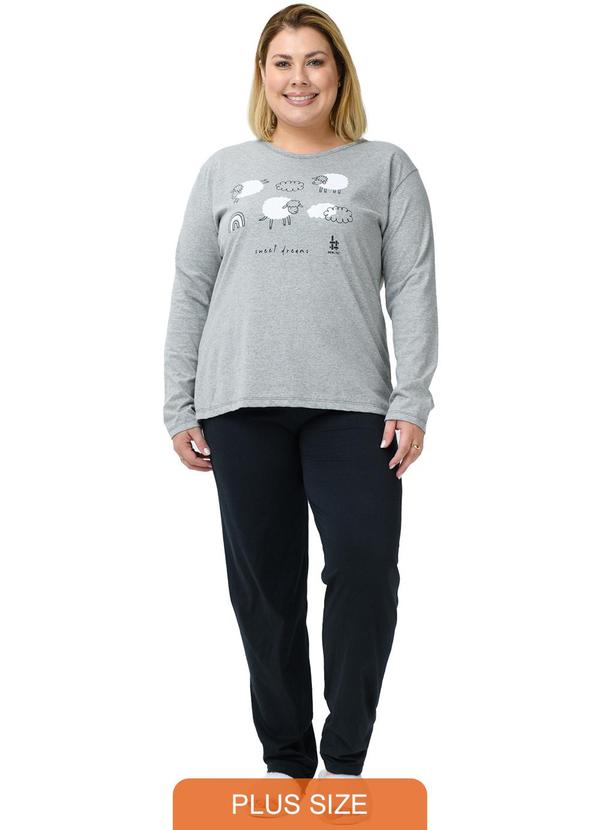 Pijama Plus Size de Algodão Ovelhinhas Cinza