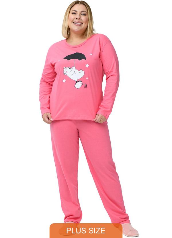 Pijama Plus Size de Algodão Ursinho Rosa