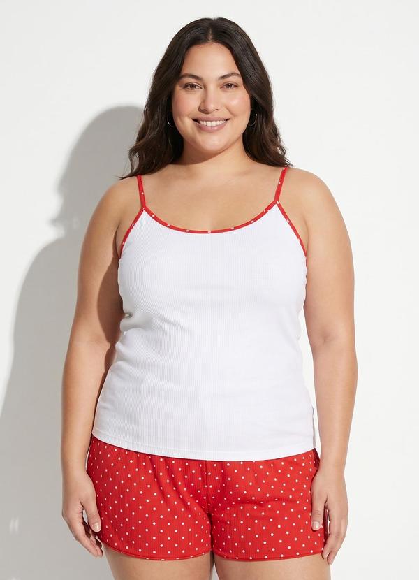 Pijama Poá Vermelho em Malha Canelada Macia