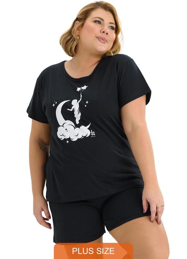Pijama Verão Plus Size Lua Estrela Preto