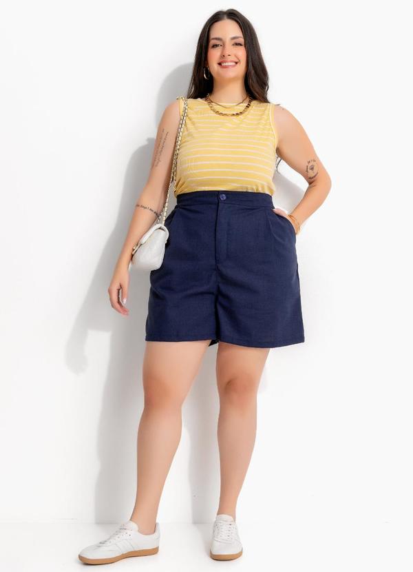 Blusa Listrado Amarelo Claro em Malha Canelada