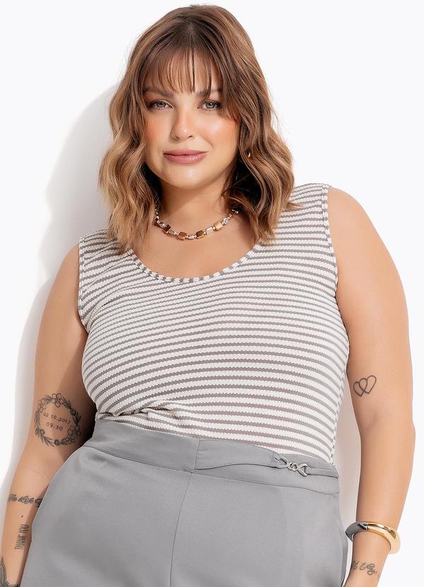 Blusa Listrado Bege em Malha Texturizada