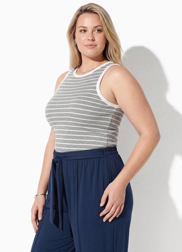 Blusa Listrado Cinza em Canelado