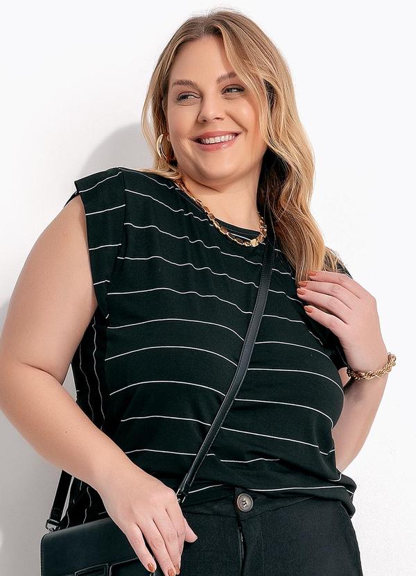 Blusa Listrado Preto e Branco em Malha de Viscos