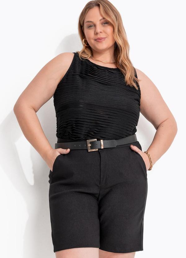 Blusa Preto em Malha Crepe Plissada