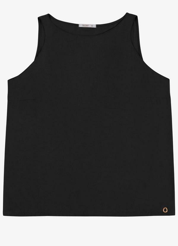 Regata Feminina Plus em Viscose Dobby Preto