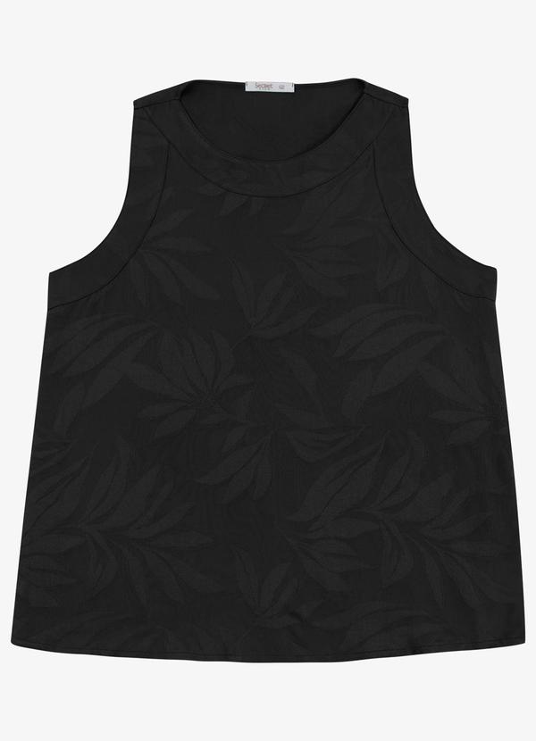 Regata Feminina Plus em Viscose Jacquard Preto