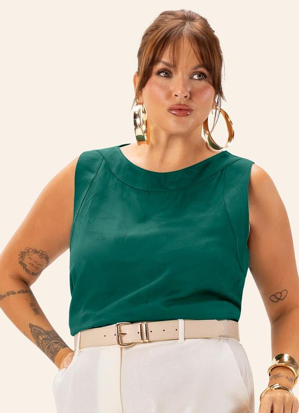 Regata Feminina Plus em Viscose Jacquard Verde