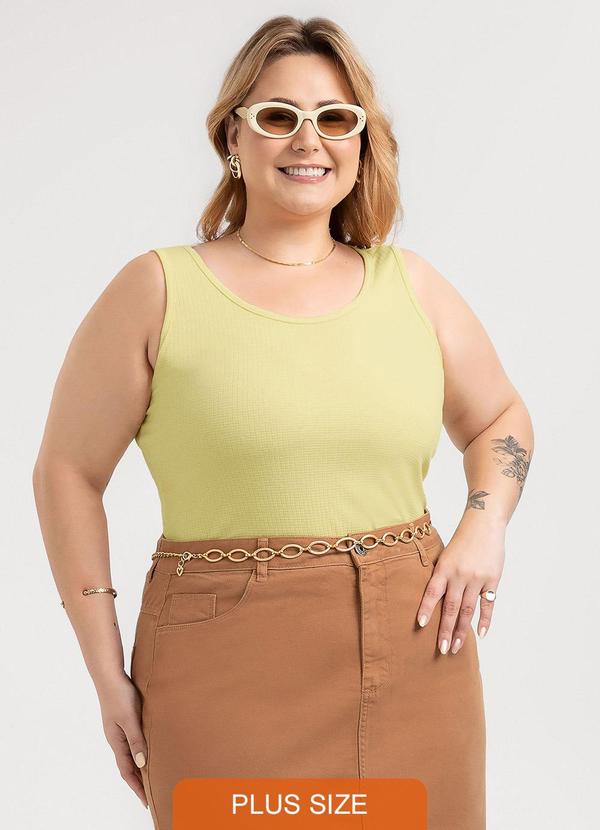 Regata Plus Size em Canelado Amarelo